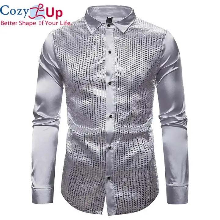 Cozy Up Emas Payet Kemeja Pria Satin Sutra Lengan Panjang Pria Pesta Dansa Kemeja Pria Halus Pria Nyaman Tuxedo Shirt Camisas Hombre Lazada Indonesia