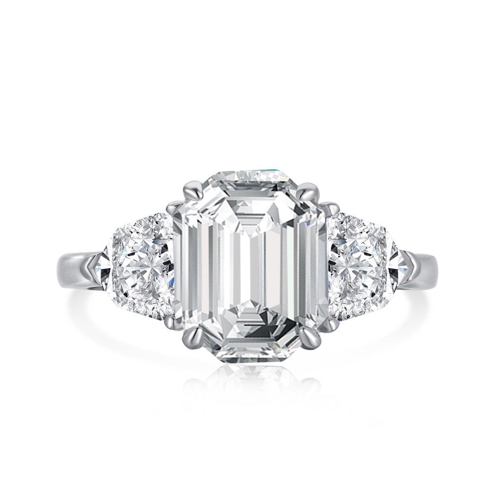 Colored Zircon Emerald Cut Imitation Diamond Ring S925 Sterling Silver Ring Women's Dignified Atmosphere