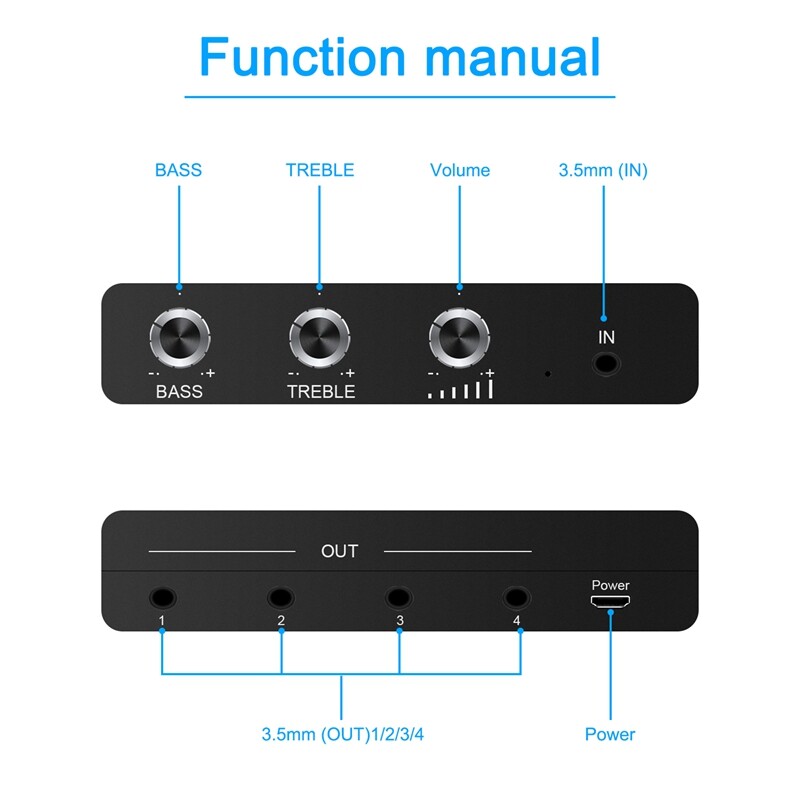 3.5mm Audio Amplifier 4 Ports Stereo Audio Splitter Amplifier Headphone
