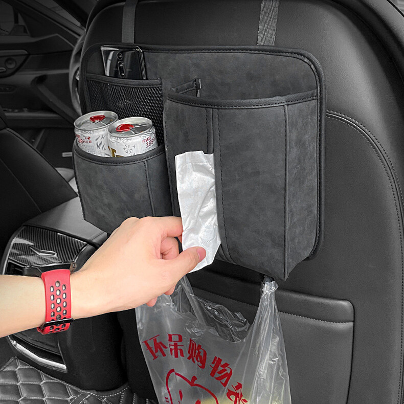 Luxury Alcantara Car Seat Back Organizer Storage Bag Tissue Box For Benz C-class E-class A-class GLA GLB GLC GLE