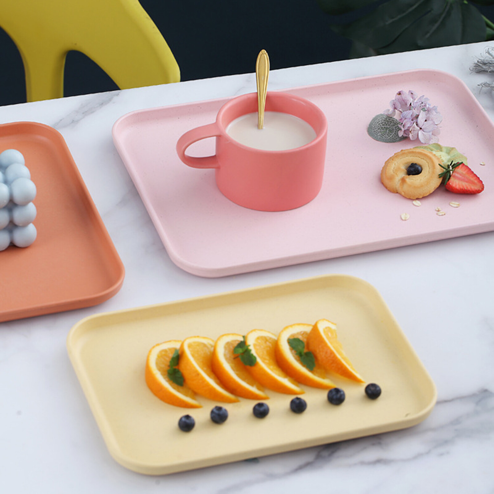 Useful Breakfast Serving Tray Ornamental Exquisite Nordic Style Decorative Rectangular Plastic Tray for Party