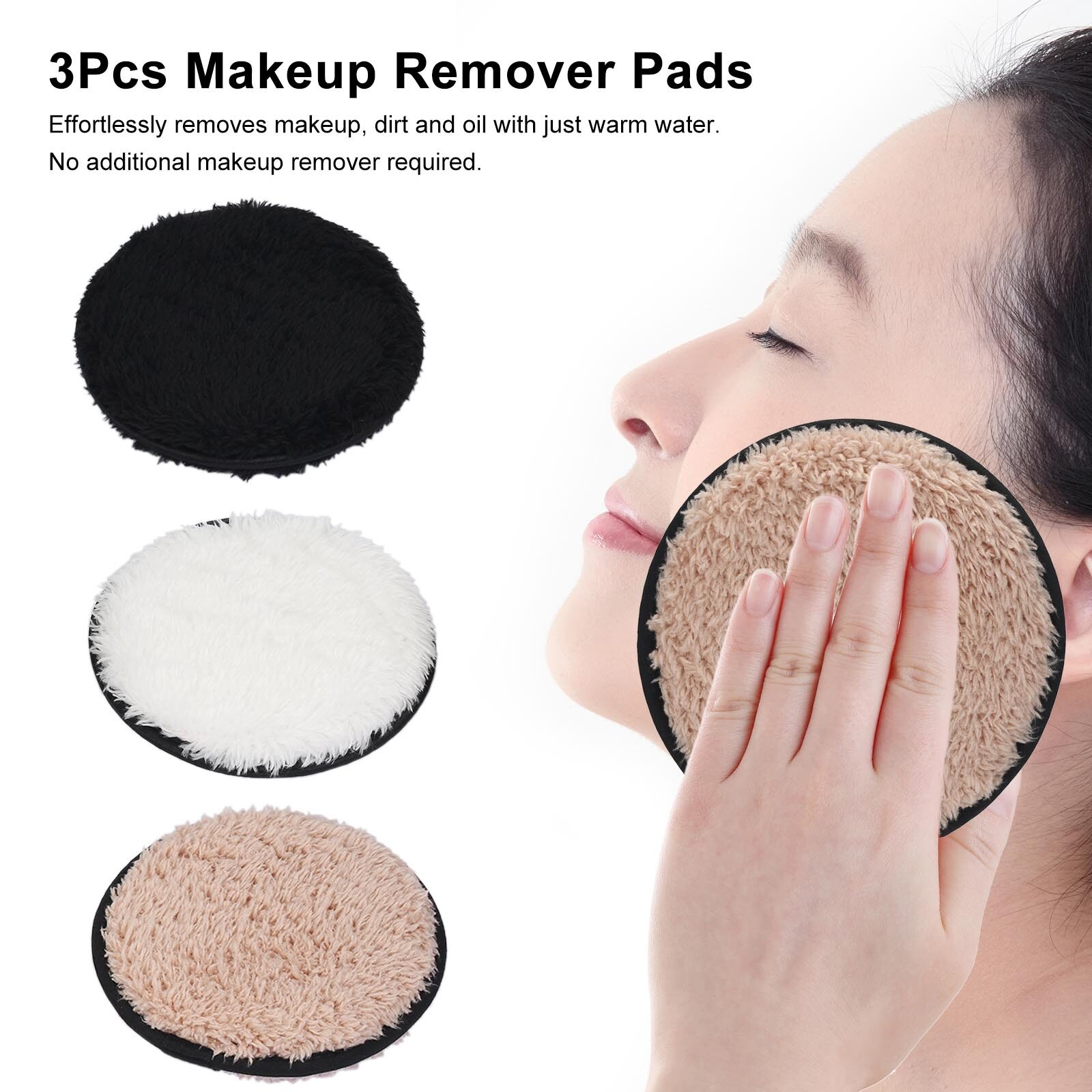 3Pcs Makeup Remover Pads Microfiber Reusable Face Towel Make-up Wipes Cloth Washable Cotton Pads Skin Care Cleansing Puff White, Brown and Black