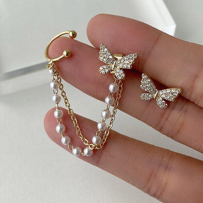 Phong Cách Hàn Quốc Thanh Lịch Kim Cương Giả Dễ Thương Bông Tai Khuyên Nụ Hình Con Bướm Cho Nữ Bé Gái Quà Tặng Trang Sức Dây Chuyền Kim Loại Thời Trang