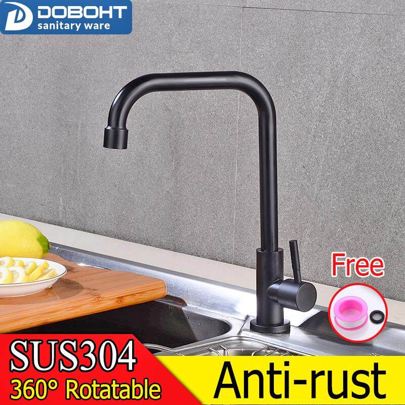 Doboht Sus304 Stainless Steel Black Color Bathroom Sink Basin Single Lever Cold Tap Kitchen Faucet