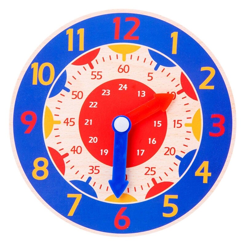 Wooden Teaching Clock Toy Educational Clock Learning Props 12/24Hour Brain Developmental Toy Primary for Time Cognitive