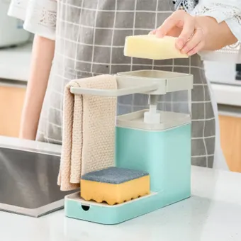 1pc Multifunction Abs Double Layer 3 In 1 Sponge Box With Soap Dispenser Kitchen Sink Sponges Holder Soap Dispenser Towel Holder Automatic Sponge Scrubber Holder Case For Bathroom Organizer Shelf Lazada Singapore
