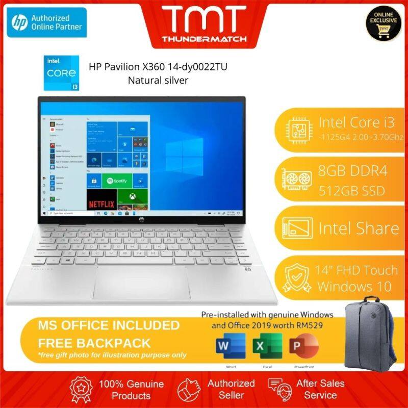 HP Pavilion X360 14-dy0022TU (3G6M9PA) Laptop | i3-1125G4 | 8GB RAM 512GB SSD | 14 FHD Touch | W10 | MS OFFICE + BAG Malaysia