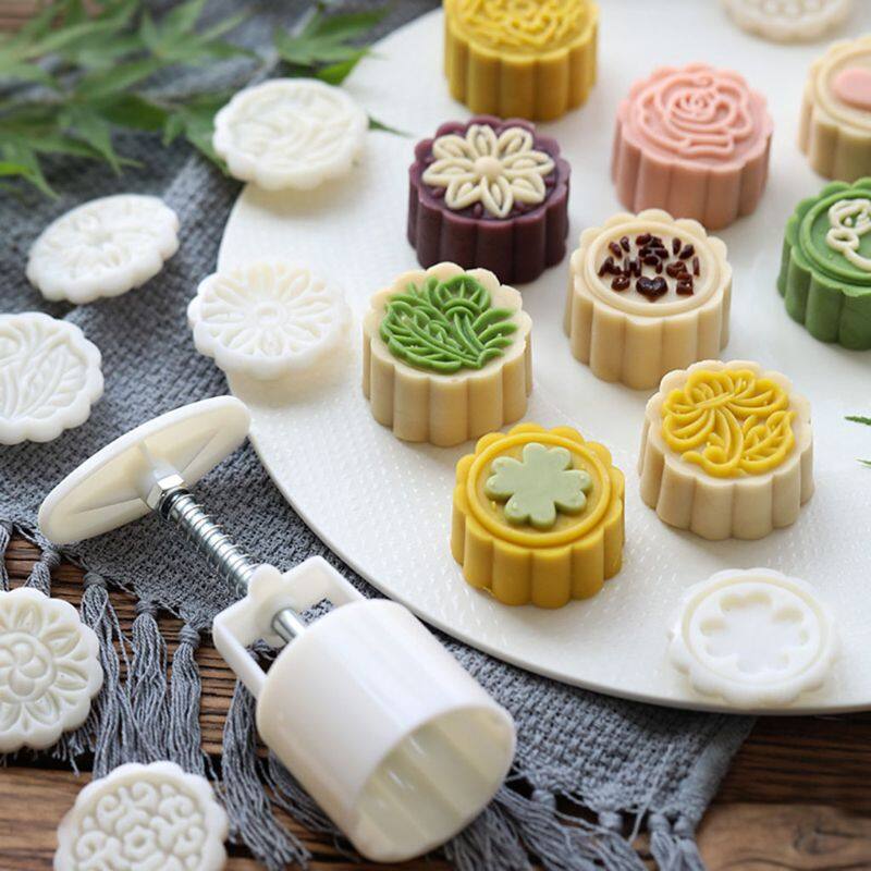 8pcs Hand Press Cookie Stamp Moon Cake Decor Mould Barrel Mooncake Mold 75g Pastry DIY Tool