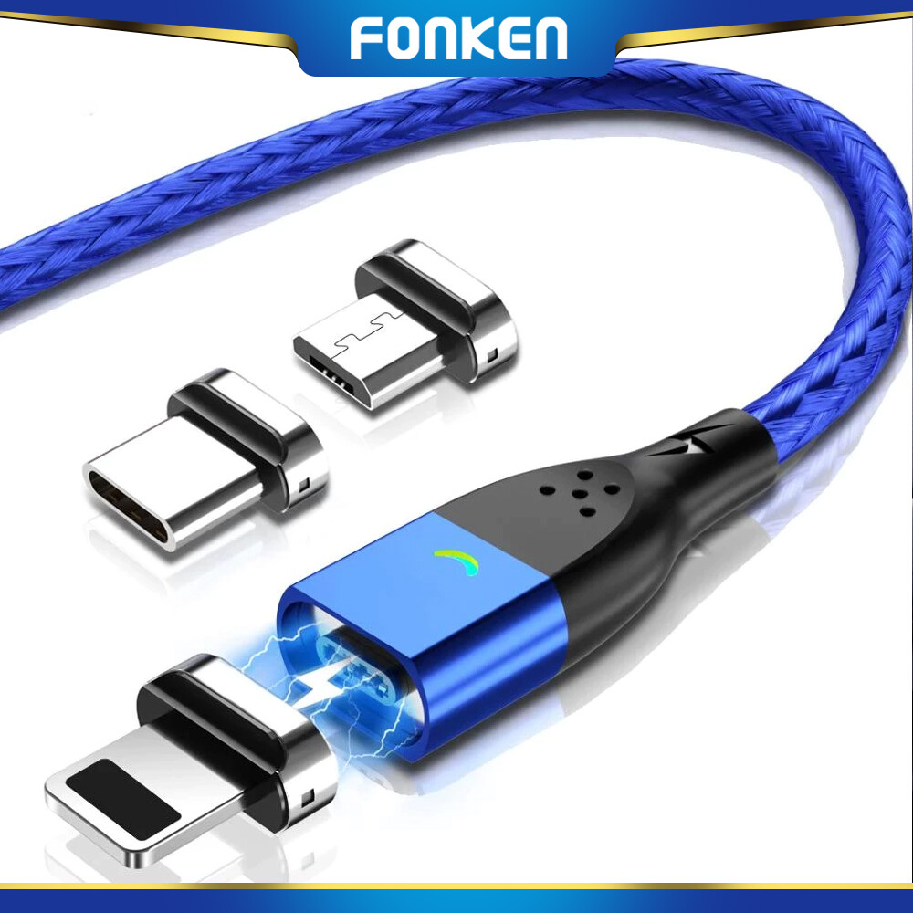 Fonken Micro USB Cáp Sạc Nam Châm Sạc Nhanh 2.4A Nam Châm Cáp USB Cỡ Nhỏ Đồng Bộ Hóa Dữ Liệu Dây Cáp Điện Thoại Nhanh Chóng Sạc Điện Thoại Di Động Dây Cáp Sạc