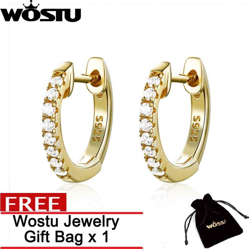 WOSTU Genuine 925 Sterling Silver Round Circle Hoop Earrings for Women Gold/Rose gold/Silver Color Earrings Jewelry Gift ZBSCE498