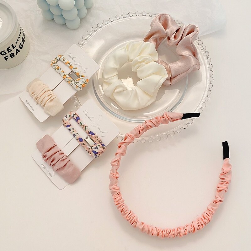 4 Pcs Set Korean Headband Colored Hair Hoop Sweet Girl Hair Band And Clip Fashion Hair Accessories