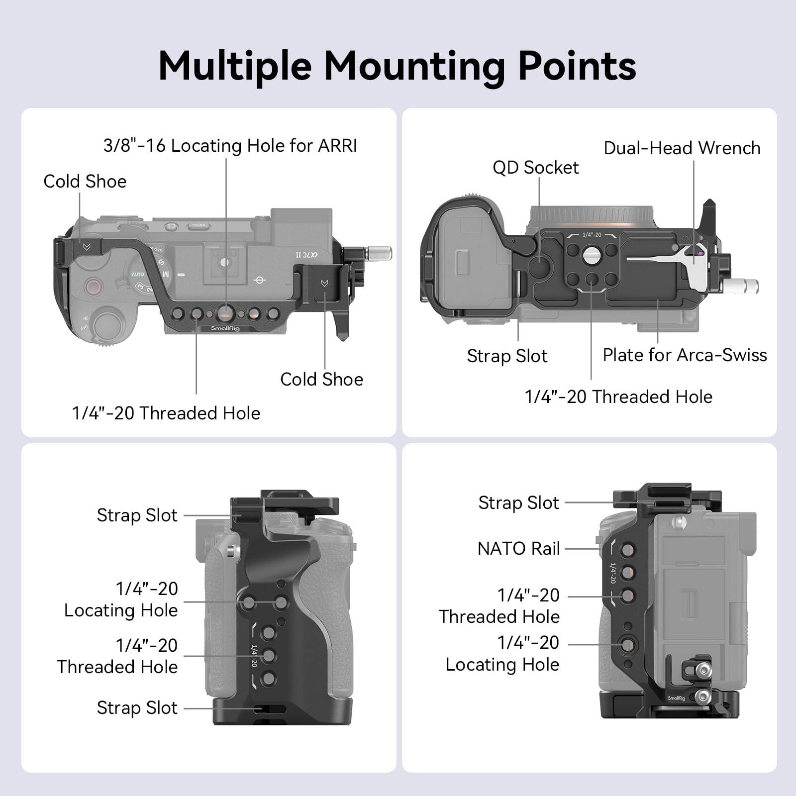 SmallRig Bộ khung A7C II có kẹp cáp HDMI, tấm đáy tháo lắp nhanh Arca Swiss cho Sony A7C II / A7CR 4422