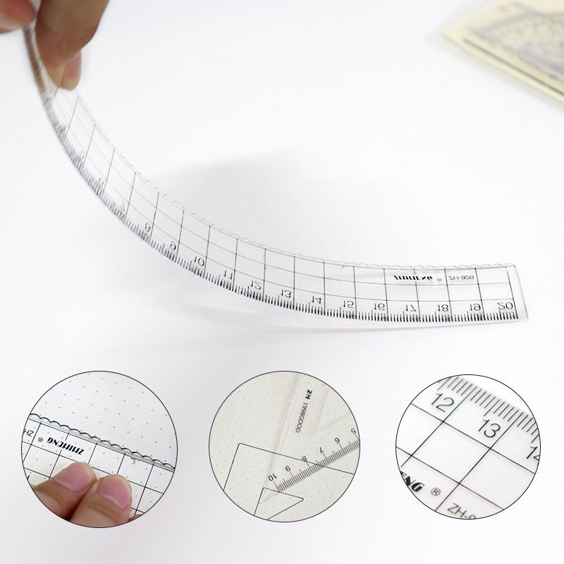 15cm / 20cm / 4pcs Set Plastic Transparent Ruler Protractor Triangle Ruler Measure Draw School Office Supplies Scale Ruler Stationery