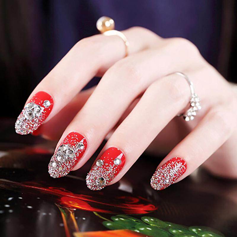 24Pcs Red Vòng Móng Tay Giả Acrylic UV Gel Đầy Đủ Pháp Móng Tay Giả Nghệ Thuật Mẹo Công Cụ