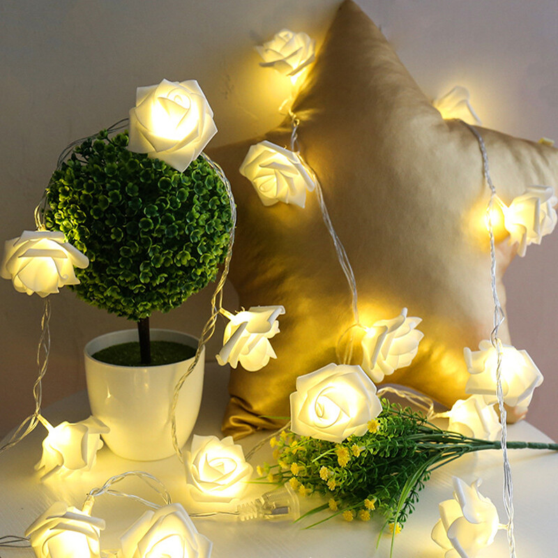 【 Beauty-Sunshine】dây Đèn Hoa Hồng 2.5M 20LED Đèn Giáng Sinh, Đèn Lồng Phòng Cưới Đèn Dây
