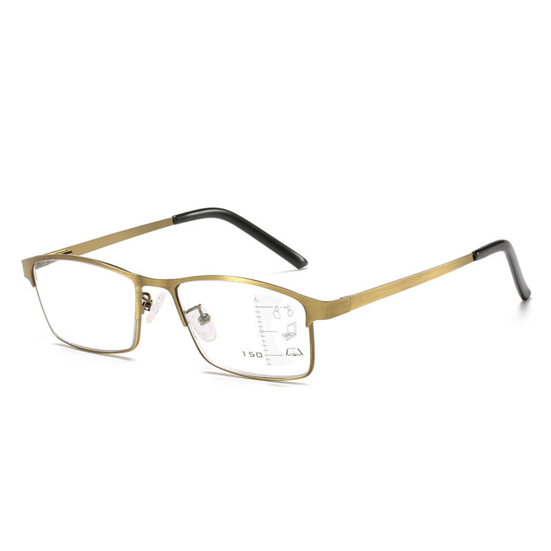 Jn impression new bronze metal frame anti-blue light discoloration multi-focus reading glasses men and women comfortable hd glasses for the elderly+100,+150,+200,+250,+300,+350