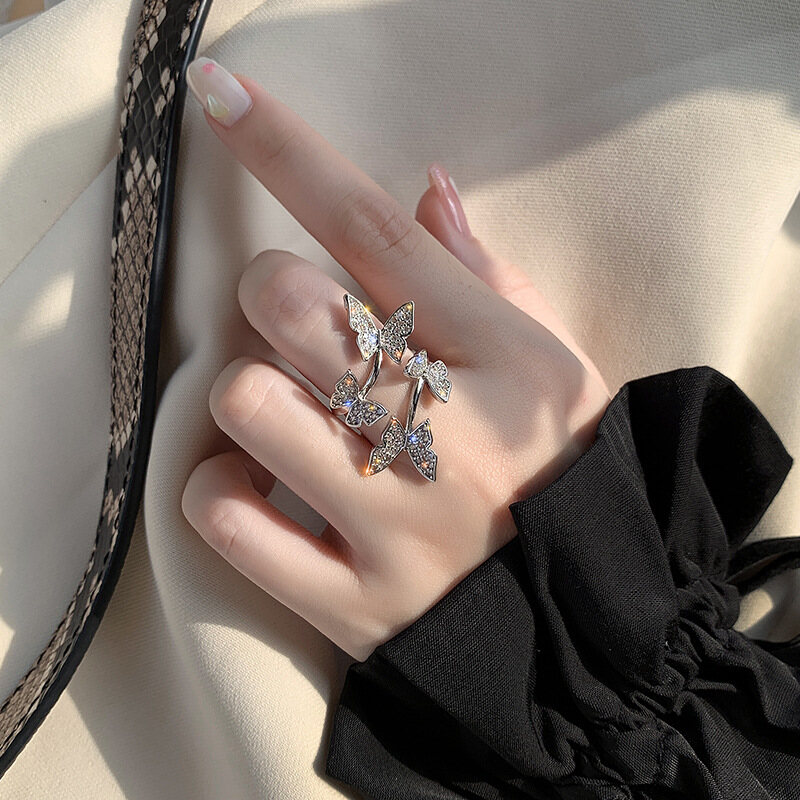 Luxury Shiny Butterfly Ring Fashion Design Adjustable Opening Ring for Women Wedding Party Jewelry
