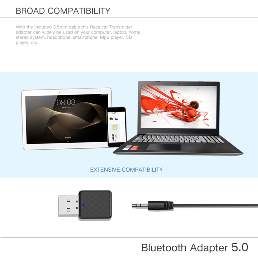 Bộ Thu Phát Bluetooth JTKE Bộ Phụ Kiện Xe Hơi 2 Trong 1 USB Bluetooth 5.0, Bộ Chuyển Đổi Thu Âm Thanh Mini Loa Âm Nhạc Không Dây Cho Xe Hơi Gia Đình