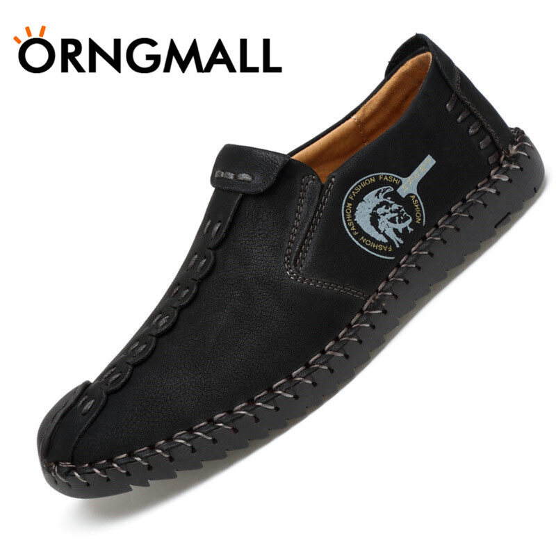 ORNGMALL Breathable Shoes Men Flats Men Canvas Shoes Casual Flat Loafers Men Boat Shoes Fashion Lightweight Comfortable Flats Men Artificial Soft Leather Shoes Big Size 38-46