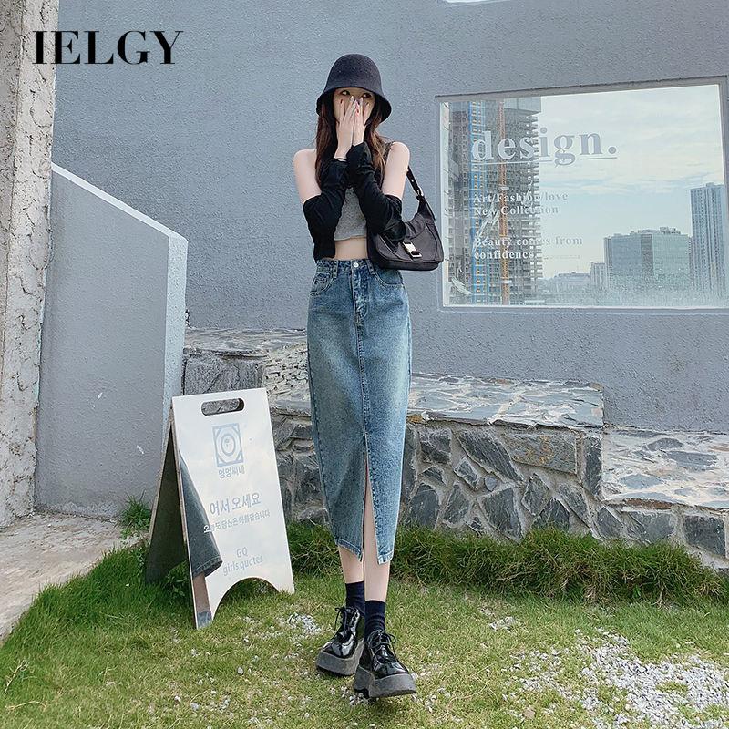 IELGY Chân Váy Denim Lửng Nữ