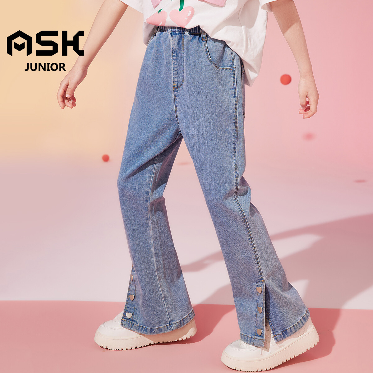Ask junior girls' button-down leg pants wide leg jeans