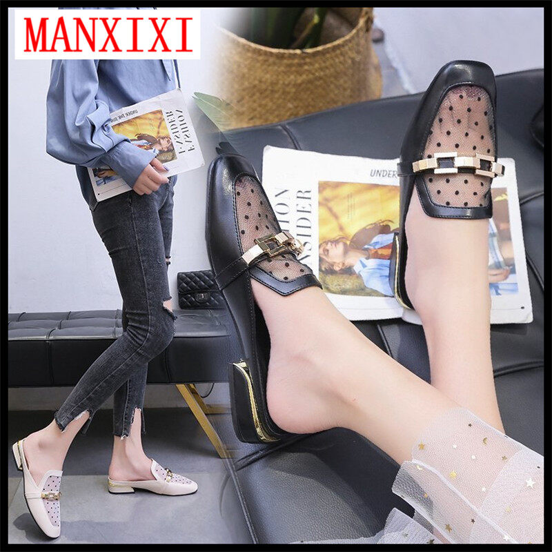 MANXIXI Brand Fashion Slippers Beautiful INS Style Translucent Low Heel 1.77 Inches Sexy Mules Sandals For Women (Size 34-41)