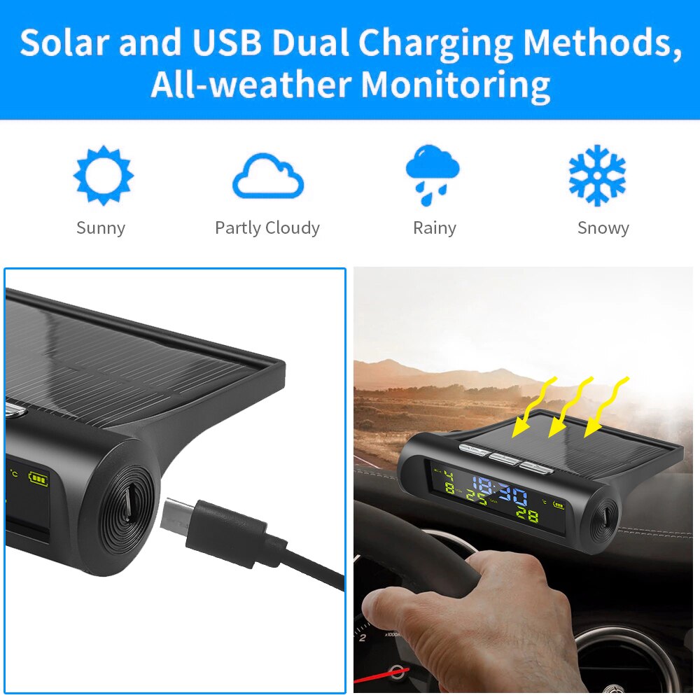 Car Digital Solar Clock Dashboard With Lcd Time Date In-Car Temperature Display For Outdoor Personal Car Part Decoration