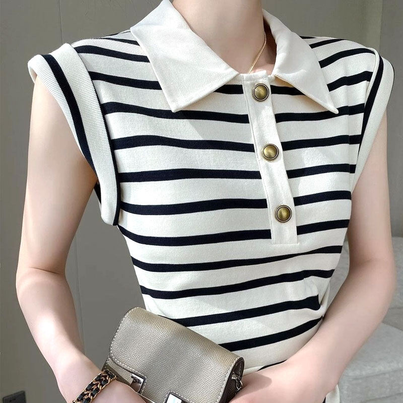 CHICCHIC slimed eo Đầm thời trang cổ áo Polo Sọc Đầm midi