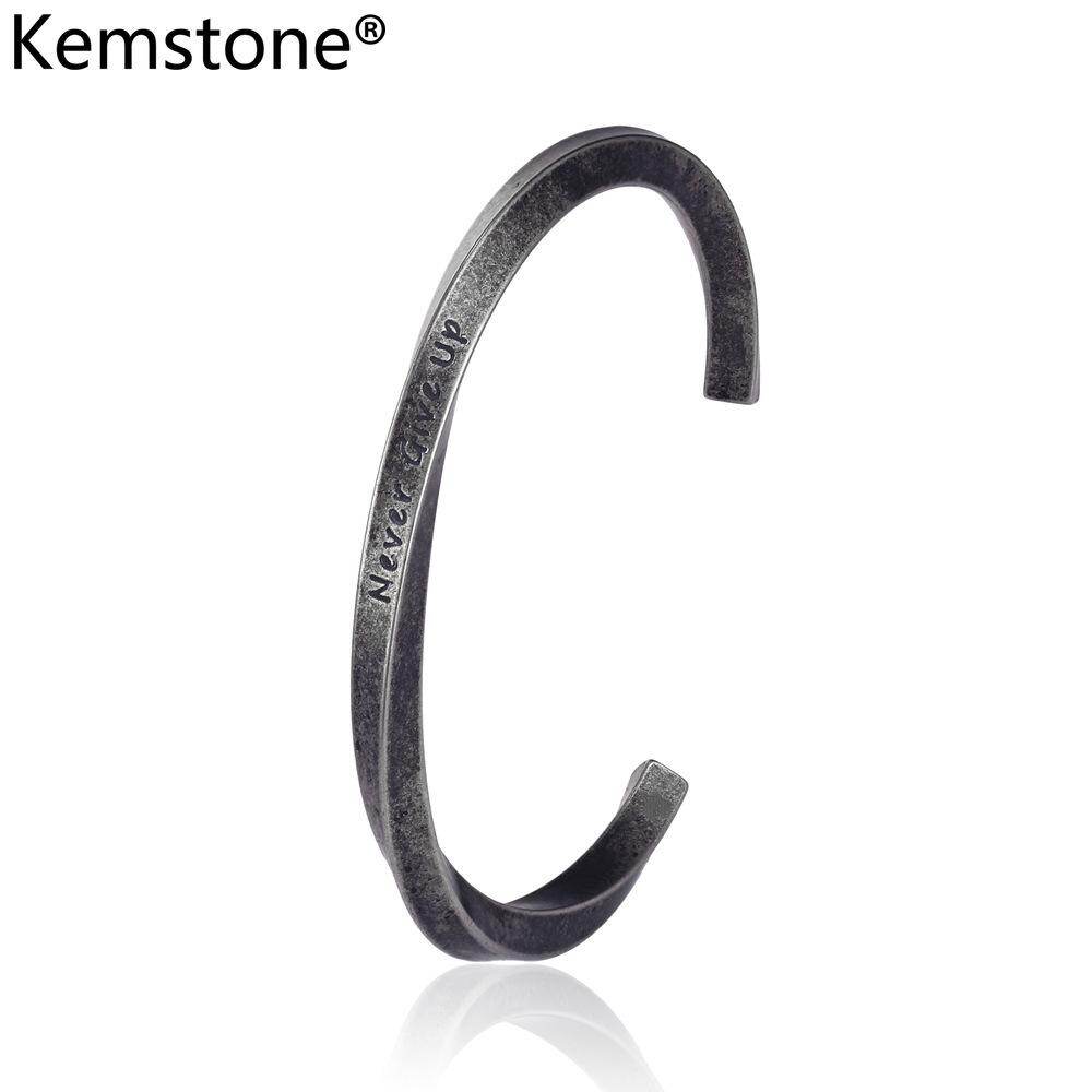 Kemstone Unisex Retro Anti-silver Color Cuff Bangle Inspire Student Never Give Up Twist Bracelet