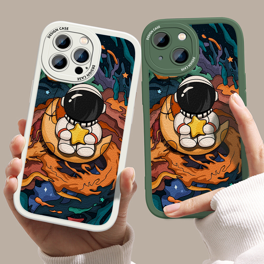 Jizetin Leather Casing For Xiaomi Redmi Note 7 Note 7 Pro Note 8 Note 8 Pro Handphone Casing Slim Skin Feeling Cartoon Astronaut Leather Back Casing Soft Silicone PU Leather Cover Phone Case