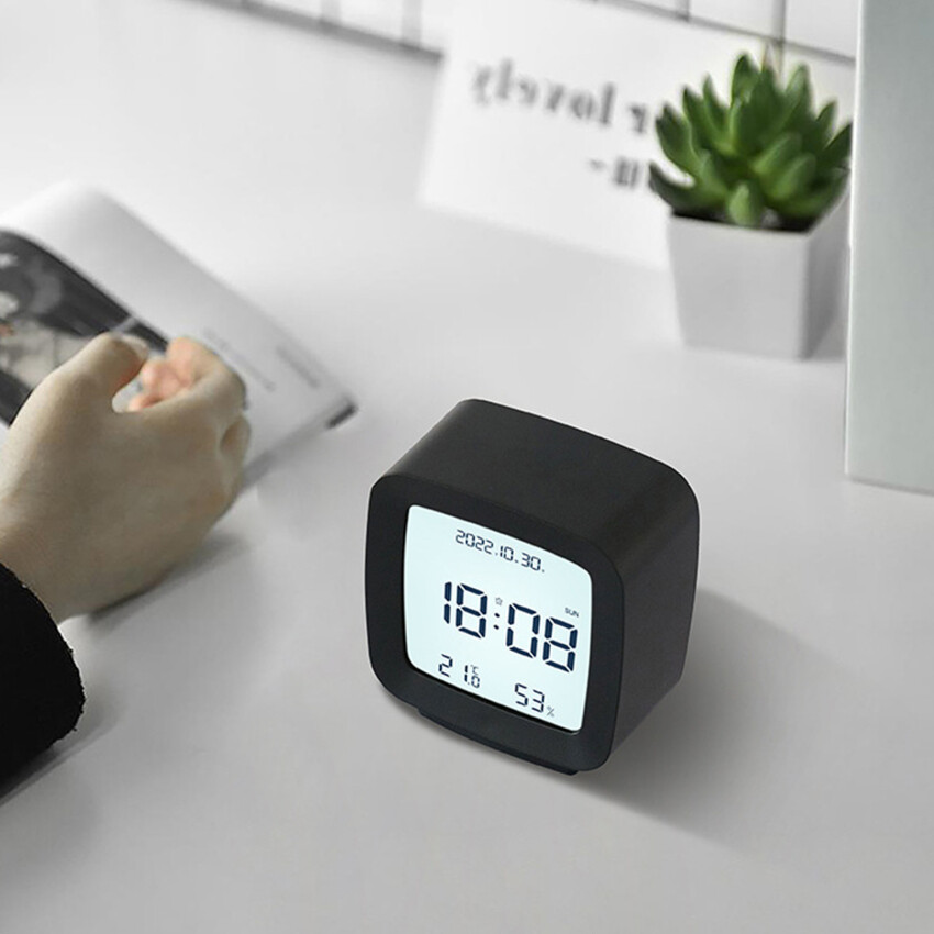 Digital Alarm Clock Temperature Humidity Calendar Week Backlight Desktop Electronic Clock 12/24H Bedside LED Clock