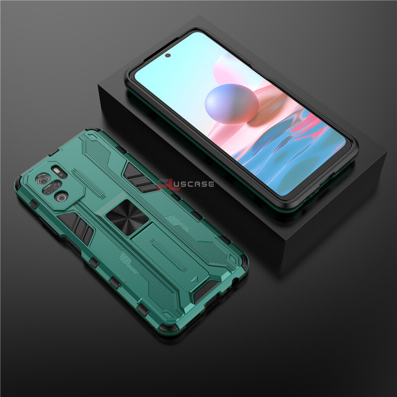 PlusCase for Xiaomi Redmi Note 10 10S Case Shockproof Kickstand Armor Camera Lens Protector Hard Back Cover