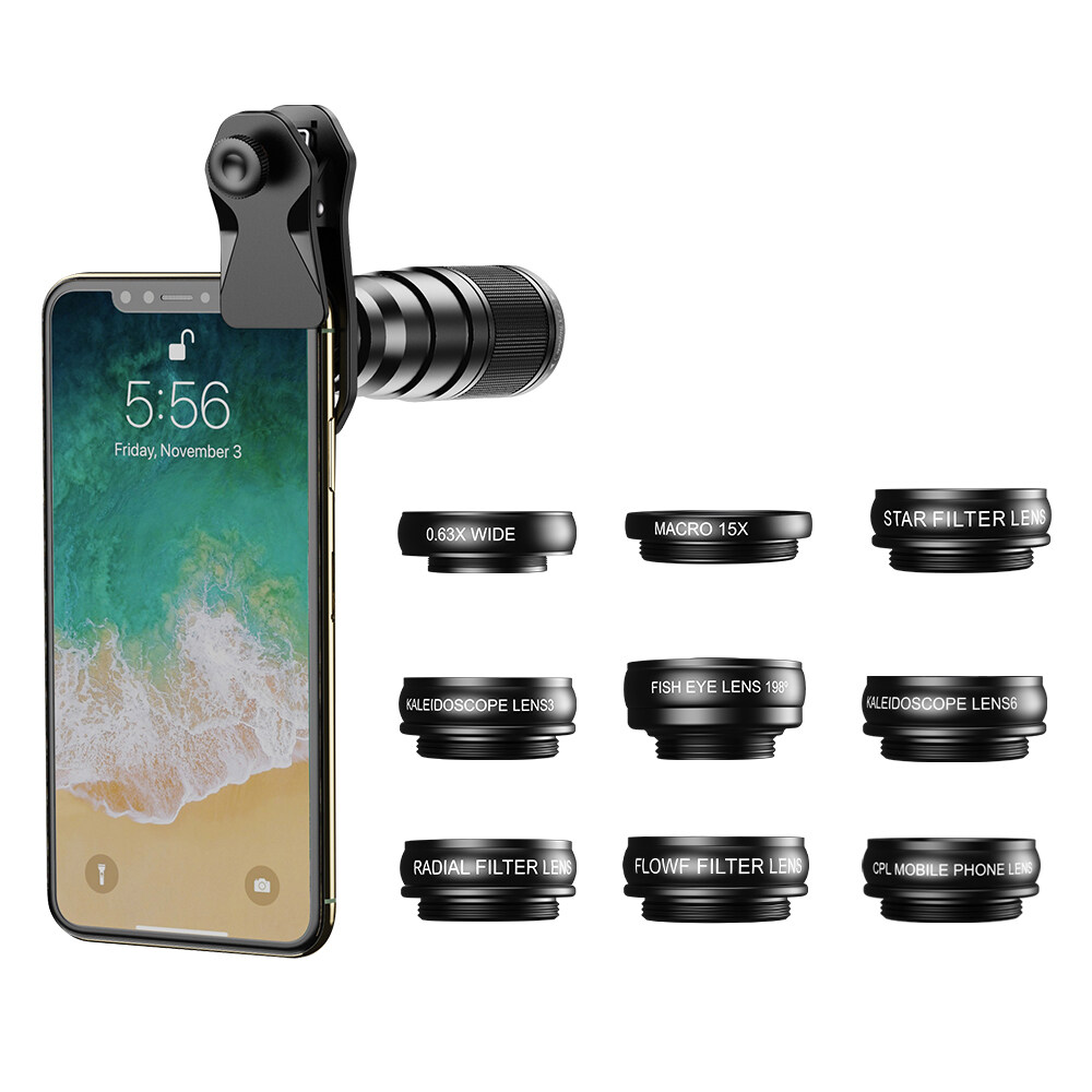 apexel universal clip 10 in 1 lens black