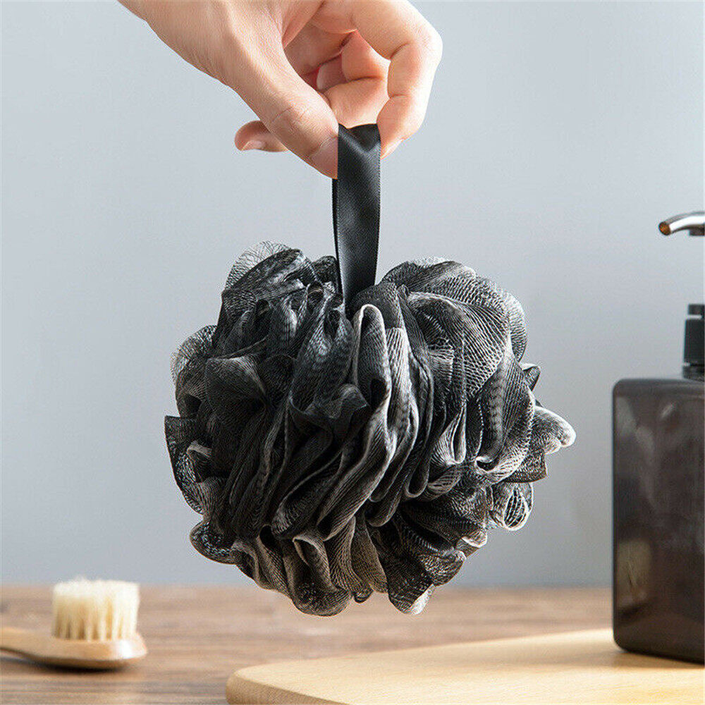 1PC Large Bamboo Charcoal Bath Ball Bath Flower Bath Loofah Sponge Shower Pouf Body Scrubber Ball Mesh Pouf Bath Sponge Black