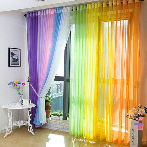 【lightingeverthing】2X1M Tulle Window Curtains Living Room Home Decor Door Sheer Panel Valance  (Installation Method: Rod Pocket，Pole Type)