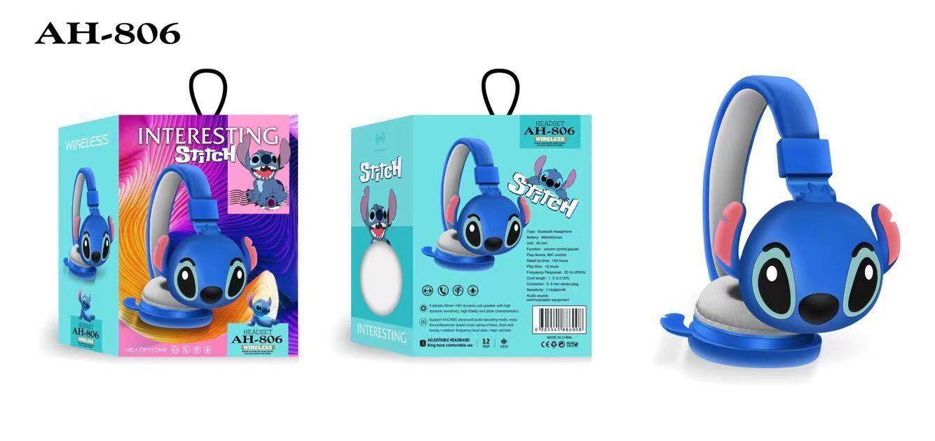 Disney Stitch Cartoon Bluetooth Headphones Foldable Wireless Headsets