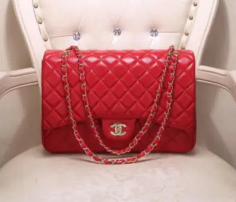 red chain bag