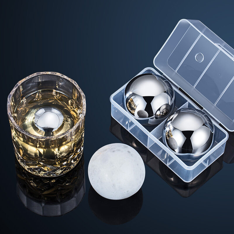 Set of 2 Stainless Steel Ice Ball Ice Cubes Reusable Chilling Stones