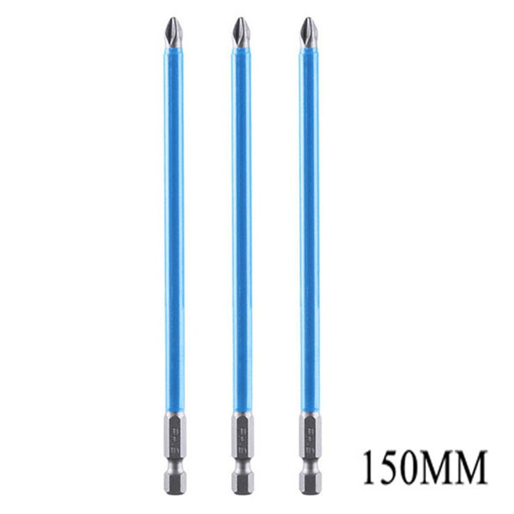 3 Pcs Non-slip Batch Head 90mm 150mm Cross Non-slip Bits PH2 Batch Head S2 Screwdriver Set, Strong Magnetic Wind Screwdriver Head