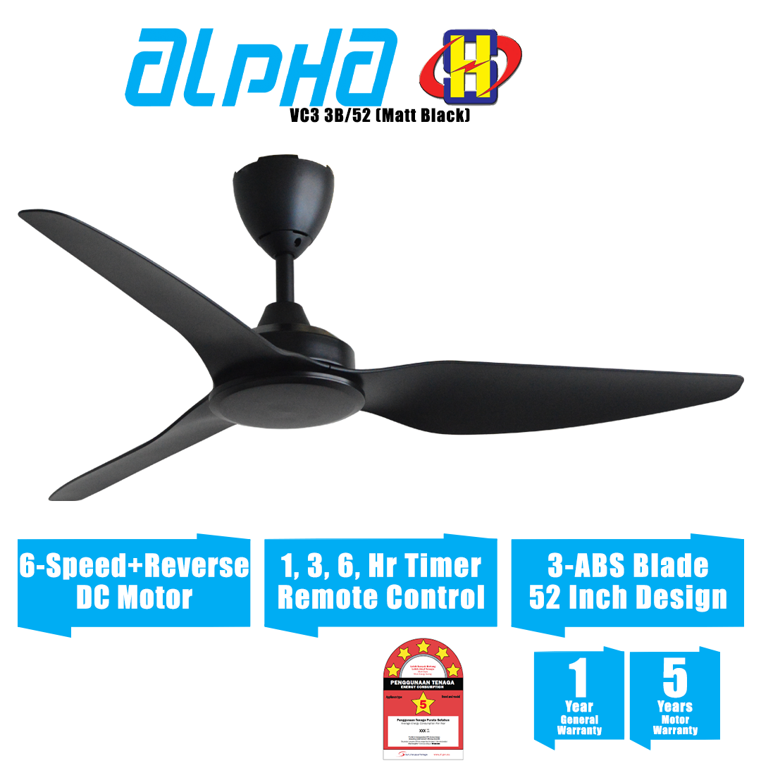 Alpha Ceiling Fan (52 Inch) 6Speed DC Motor Remote Control VANNUS
