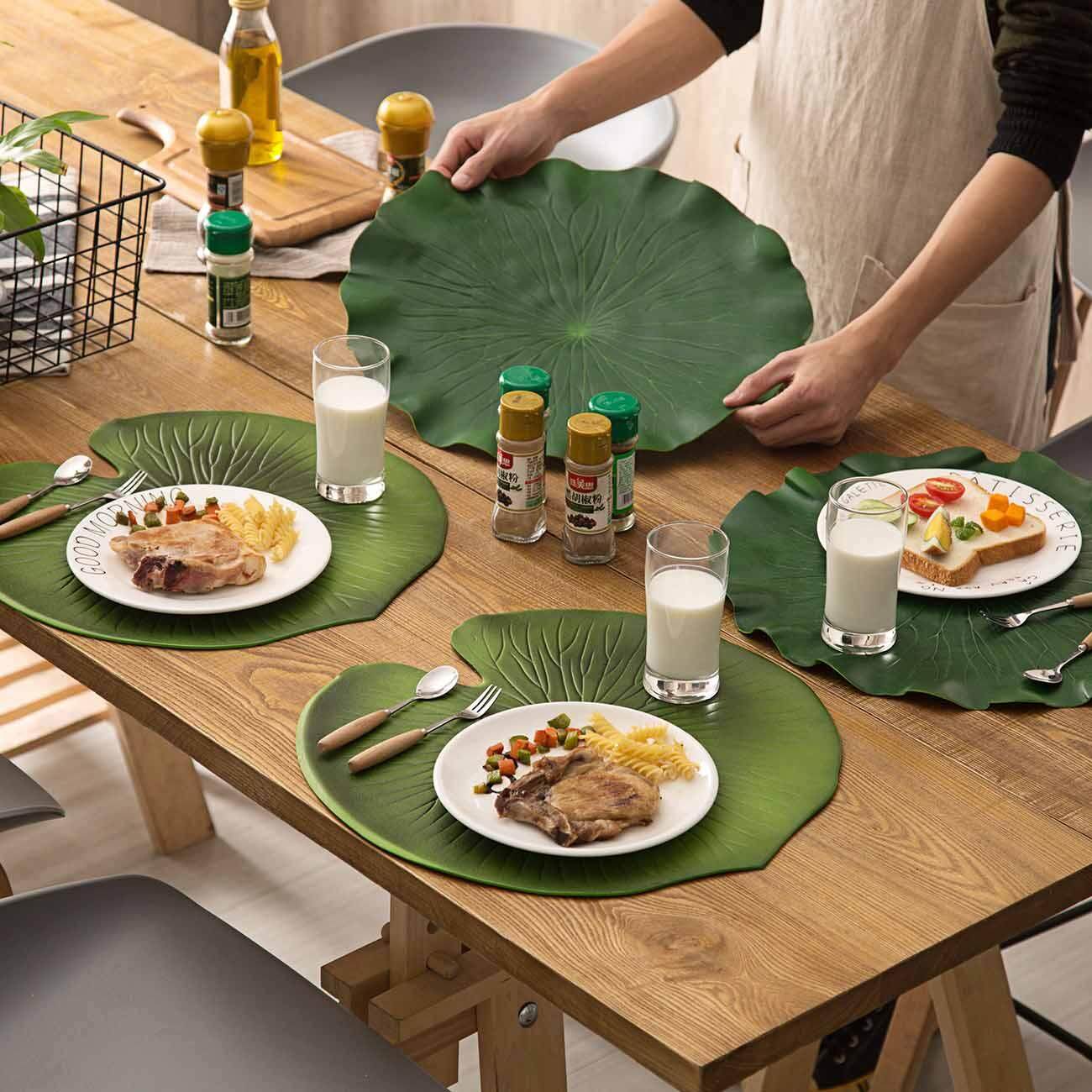 Mô phỏng Lá Sen Chống nóng Placemat Cách Nhiệt Miếng Lót chống trơn trượt Bàn Thảm