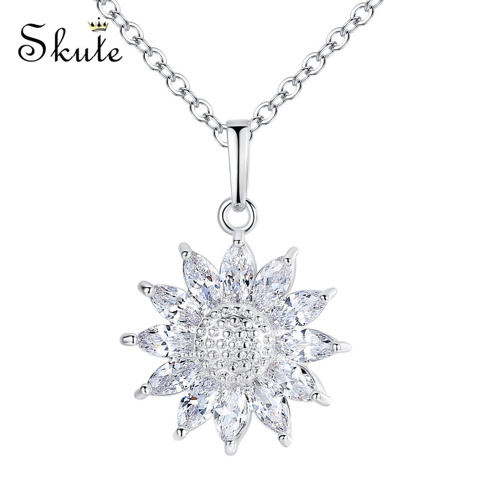 Skute Sunflower Pendant Crystal Necklaces Zircons Rose Gold Chain