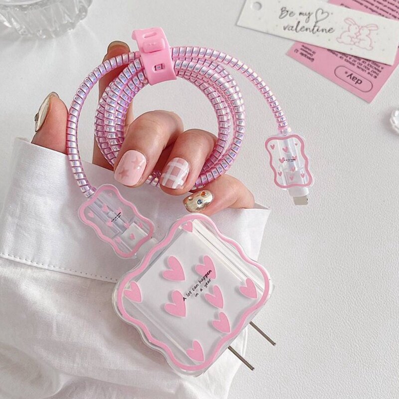 Love Charger Set Cable Protectors Set For IPhone 11 Charging Protector USB Data Cable Line Protection Spiral Cable Protector
