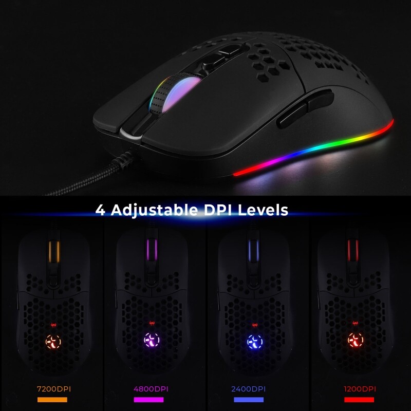USB Wired Lightweight Gaming Mouse 5 RGB Backlit Mouse with 7 Buttons 7200DPI Honeycomb Shell Mouse for PC Laptop