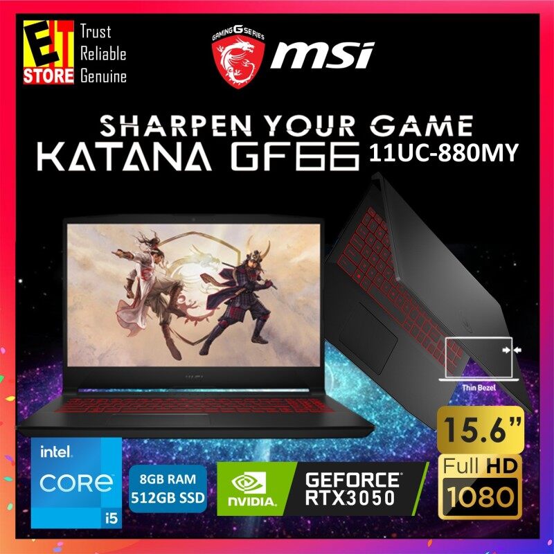 MSI KATANA GF66 11UC-880MY GAMING LAPTOP - BLACK (I5-11400H/8GB/512GB SSD/15.6 FHD/4GB NVIDIA RTX3050/W10/2YR) Malaysia