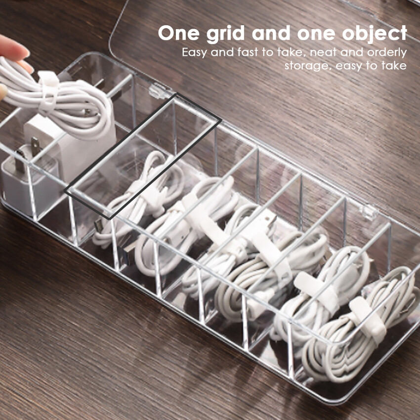8 Compartments With Lid Dustproof Storage Cable Management Box Finishing Box Desktop Data Cable Storage Box Cosmetic Storage Box Office Supplies Management