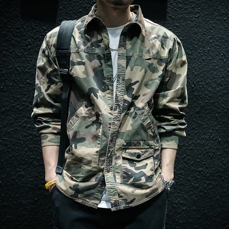 American camouflage long-sleeved cargo shirt, the same jacket as the US military