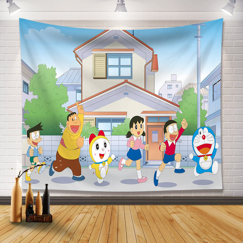 Doraemon Tapestry Jingle Cat Decor Hanging Background Wall 3D Printing Cloth Curtain Home Living Room Bedroom Decoration Ins