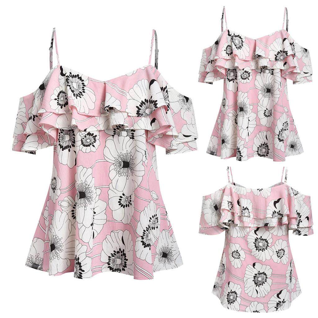 Ukuran Ukuran Besar Musim Panas Blus Plus Ukuran Wanita Sling Cetak Camis Lengan Pendek Ruffles Dingin Pundak Blus T baju Kaos Kemeja Tshirts Atasan untuk Wanita