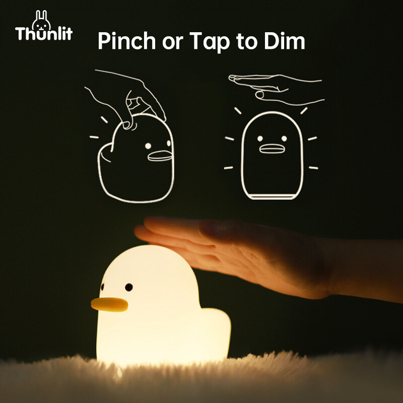 Thunlit Duck Night Light Cute USB 1200mAh Rechargeable Dimmable Silicone Duck Lamp Timed Shutdown Squishy Duck Sleep Light